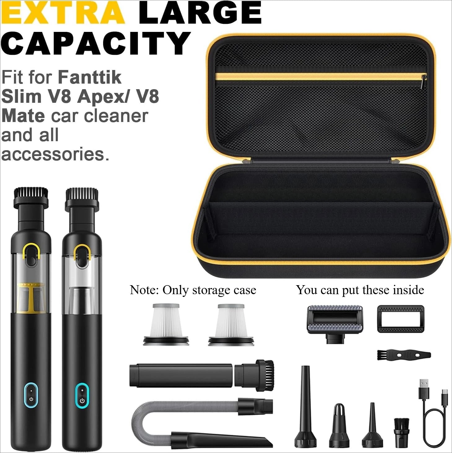 （CASE Only)Case for Fanttik Slim V8 Apex/For Fanttik V8 Mate Portable Mini Cordless Car Vacuum. Organizer with Removable Divider