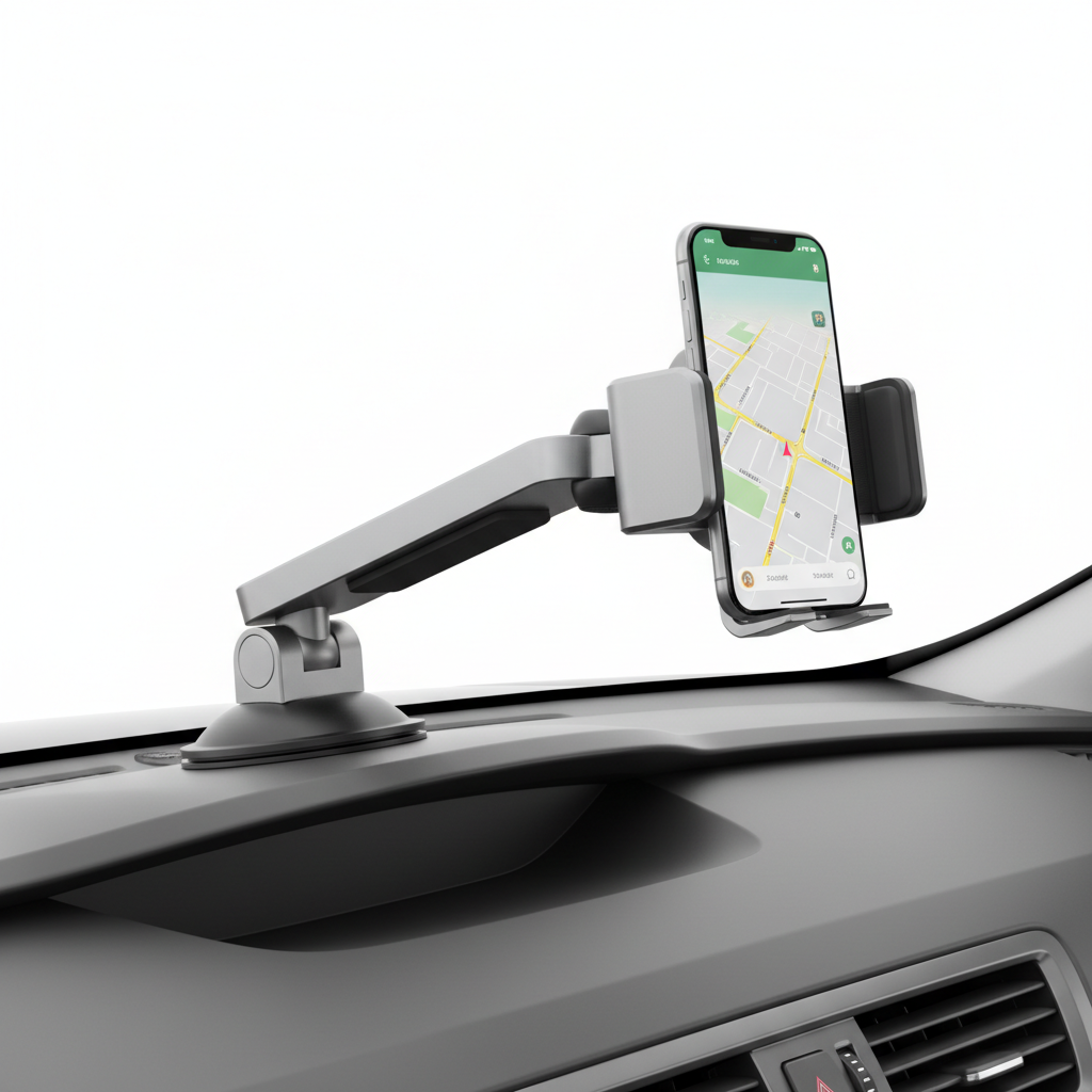 Universal car phone mount on dashboard